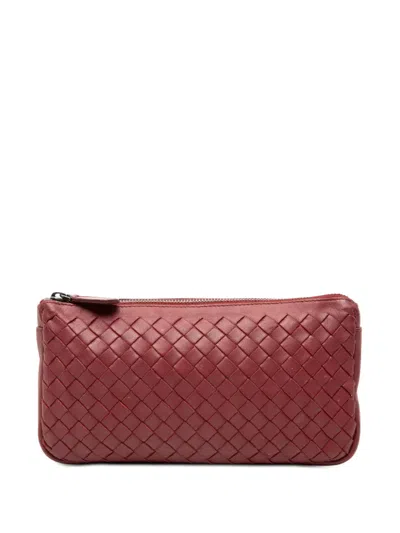 Pre-owned Bottega Veneta 2009 Nappa Intrecciato Pouch In Red