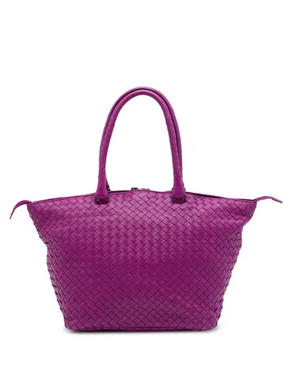 Pre-owned Bottega Veneta 2009 Nappa Intrecciato Zip Tote Bag In Purple