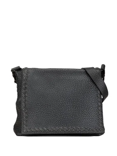 Pre-owned Bottega Veneta 2010 Calfskin Intrecciato Cervo Crossbody Bag In Black