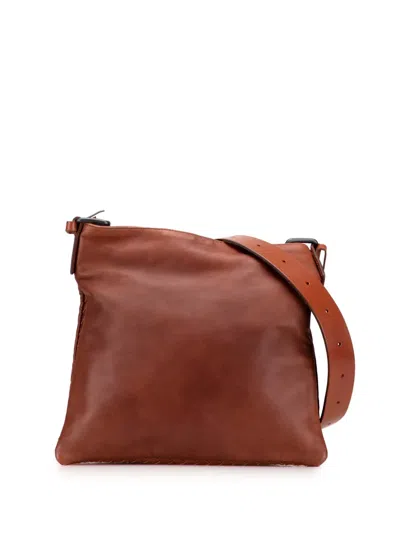Pre-owned Bottega Veneta 2010 Intrecciato Trimmed Nappa Crossbody Bag In Brown
