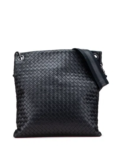 Pre-owned Bottega Veneta 2010 Leather Intrecciato Crossbody Bag In Black