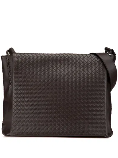Pre-owned Bottega Veneta 2010 Leather Intrecciato Flap Crossbody Bag In Brown