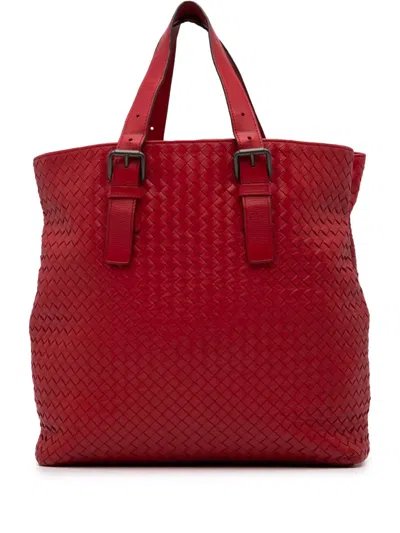 Pre-owned Bottega Veneta 2010 Nappa Intrecciato Belt Strap Tote Bag In Red