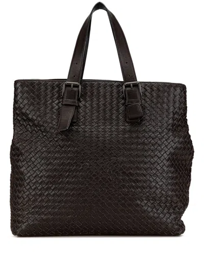 Pre-owned Bottega Veneta 2010 Nappa Intrecciato Belted Tote Bag In Brown