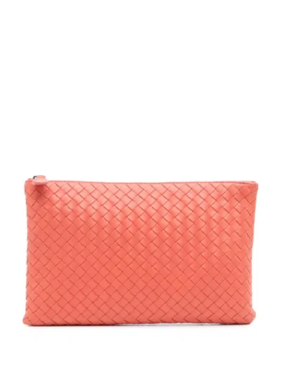 Pre-owned Bottega Veneta 2010 Nappa Intrecciato Clutch Bag In Orange