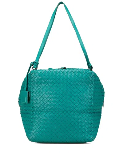 Pre-owned Bottega Veneta 2010 Nappa Intrecciato Cube Shoulder Bag In Blue