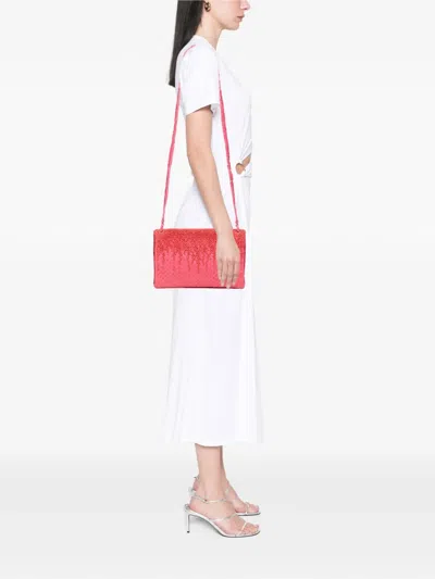Pre-owned Bottega Veneta 2010 Nappa Intrecciato Embroidered Fold Over Crossbody Bag In Pink