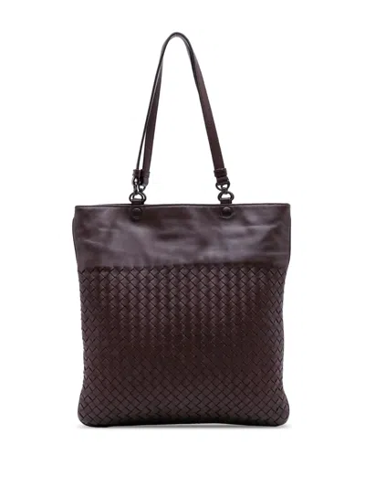 Pre-owned Bottega Veneta 2010 Nappa Intrecciato Flat Tote Bag In Brown