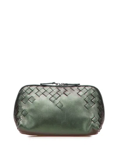 Pre-owned Bottega Veneta 2010 Small Nappa Intrecciato Iridescent Scarabee Cosmetic Pouch