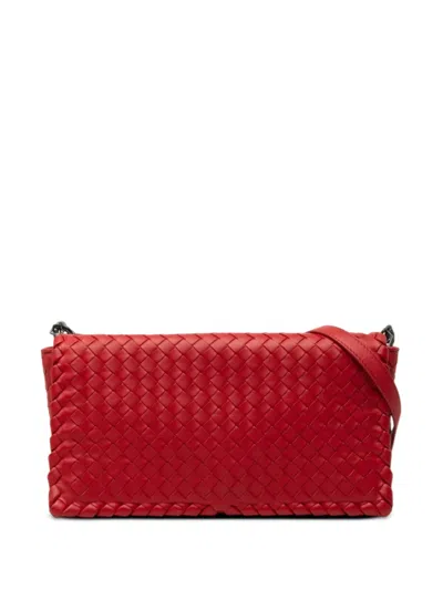 Pre-owned Bottega Veneta 2010-2012 Nappa Intrecciato Flap Crossbody Bag In Red