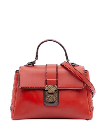 Pre-owned Bottega Veneta 2010-2025 Mini Intrecciato Trimmed Nappa Piazza Top Handle Satchel In Orange