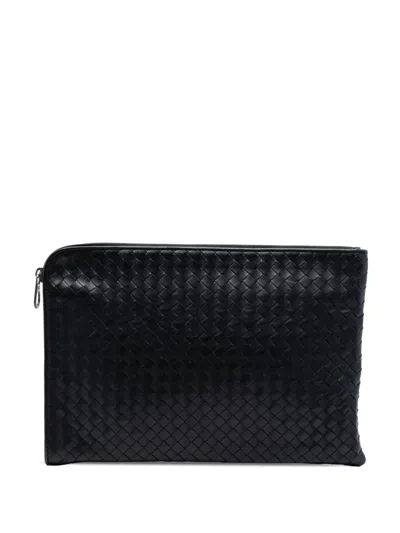 Pre-owned Bottega Veneta 2010-2025 Nappa Intrecciato Clutch Bag In Black