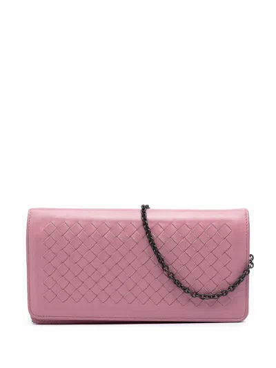 Pre-owned Bottega Veneta 2010-2025 Nappa Intrecciato Continental Wallet On Chain Crossbody Bag In Pink