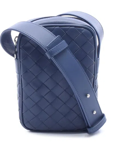 Pre-owned Bottega Veneta 2010-2026 Intrecciato Phone Pouch Crossbody Bag In Blue