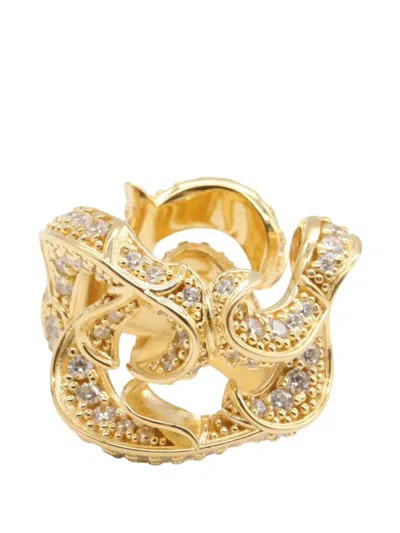Pre-owned Bottega Veneta 2010s Cz Sterling Silver Ring In Gold