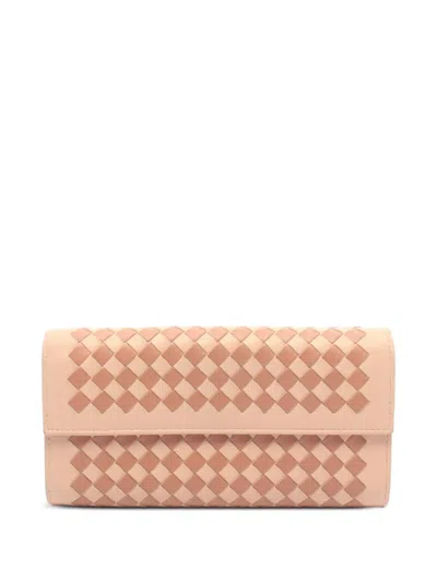 Pre-owned Bottega Veneta 2010s Intrecciato Bi-fold Long Wallet In Pink