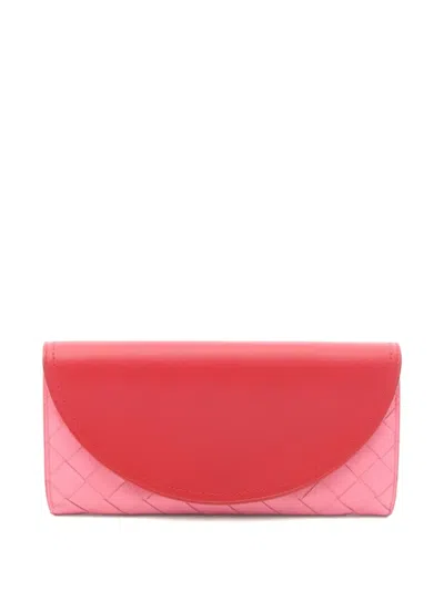 Pre-owned Bottega Veneta 2010s Intrecciato Bi-fold Long Wallet In Red