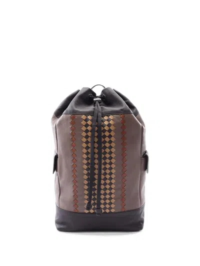Pre-owned Bottega Veneta 2010s Intrecciato Striped Backpack In Brown