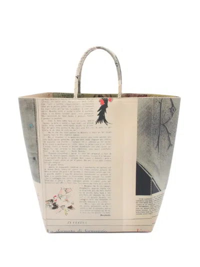 Pre-owned Bottega Veneta 2010s Newspaper Leather Tote Bag In Neutral