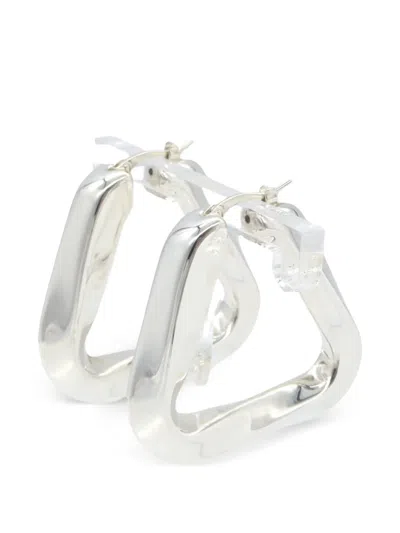 Pre-owned Bottega Veneta 2010s Twist Triangle Hoop Earrings In Silver