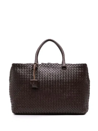 Pre-owned Bottega Veneta 2011 Large Nappa Intrecciato Brick Tote Bag In Brown