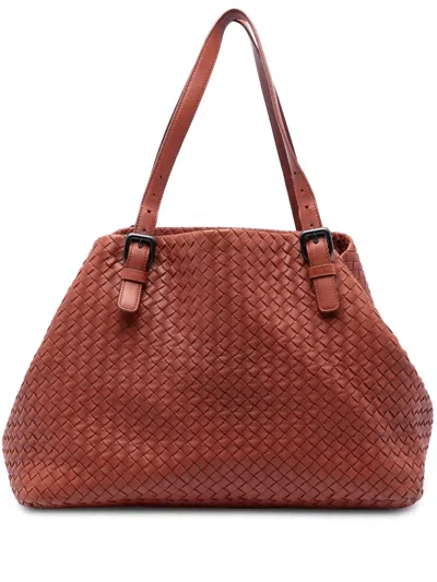 Pre-owned Bottega Veneta 2011 Large Nappa Intrecciato Cesta Tote Bag In Red