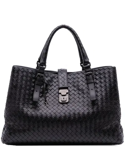 Pre-owned Bottega Veneta 2011 Medium Nappa Intrecciato Roma Tote Bag In Black