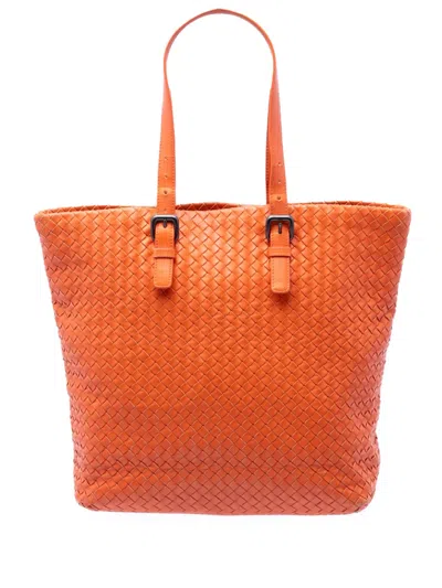 Pre-owned Bottega Veneta 2011 Nappa Intrecciato Belt Strap Tote Bag In Orange