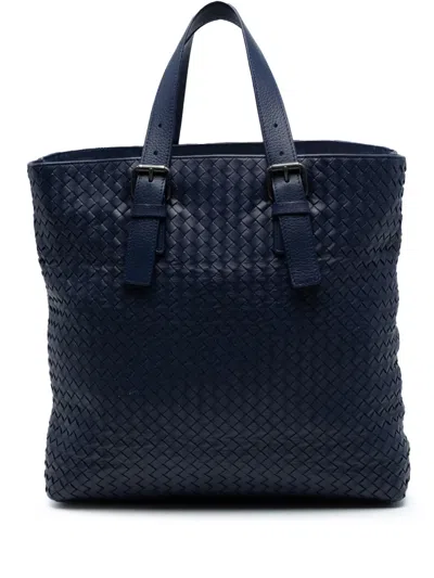 Pre-owned Bottega Veneta 2011 Nappa Intrecciato Belted Tote Bag In Blue