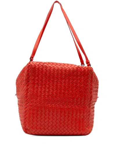 Pre-owned Bottega Veneta 2011 Nappa Intrecciato Cube Shoulder Bag In Red
