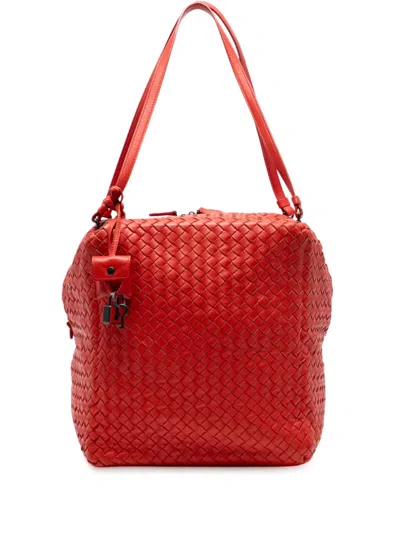 Pre-owned Bottega Veneta 2011 Nappa Intrecciato Cube Shoulder Bag In Red