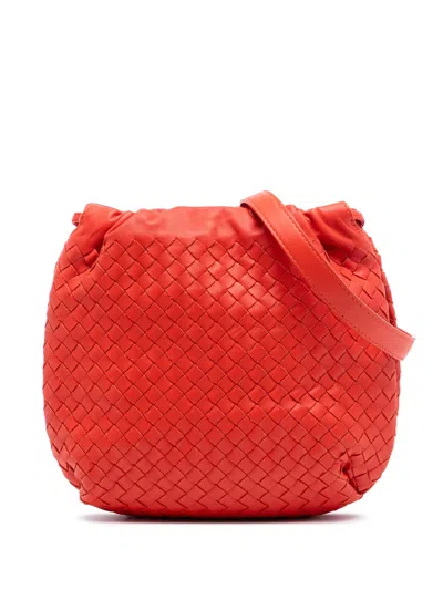 Pre-owned Bottega Veneta 2011 Nappa Intrecciato Drawstring Crossbody Bag In Orange