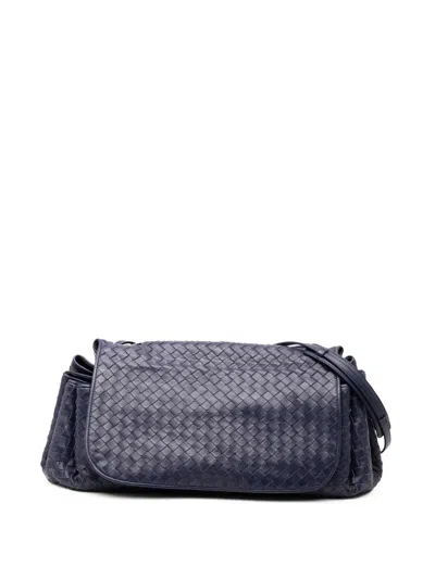 Pre-owned Bottega Veneta 2011 Nappa Intrecciato Flap Crossbody Bag In Blue