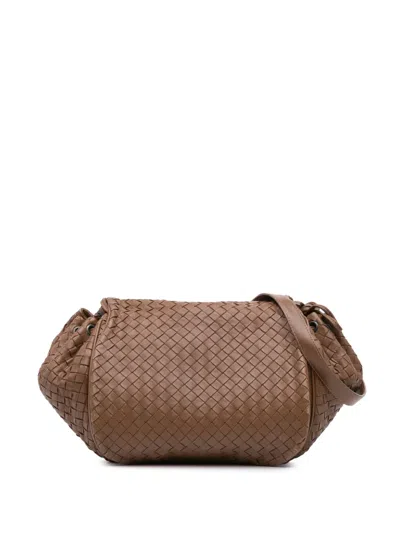 Pre-owned Bottega Veneta 2011 Nappa Intrecciato Flap Crossbody Bag In Brown