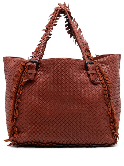 Pre-owned Bottega Veneta 2011 Nappa Intrecciato Fringe Tote Bag In Orange