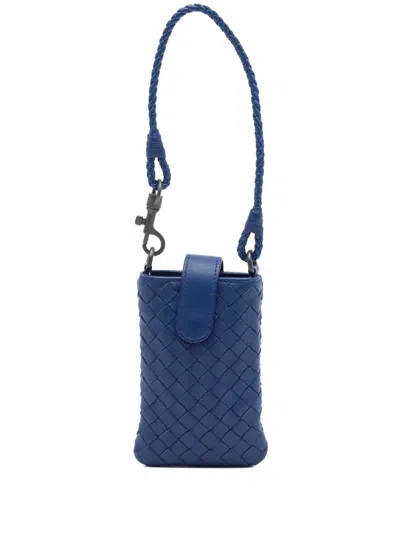 Pre-owned Bottega Veneta 2011 Nappa Intrecciato Pouch Phone Case In 蓝色