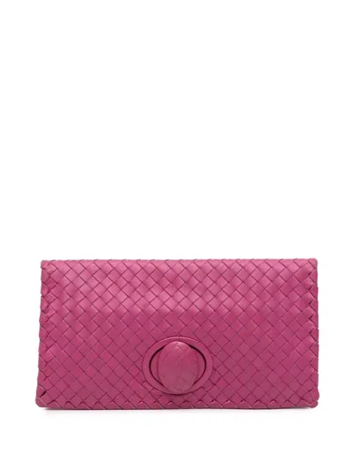 Pre-owned Bottega Veneta 2011 Nappa Intrecciato Turn Lock Clutch Bag In Pink