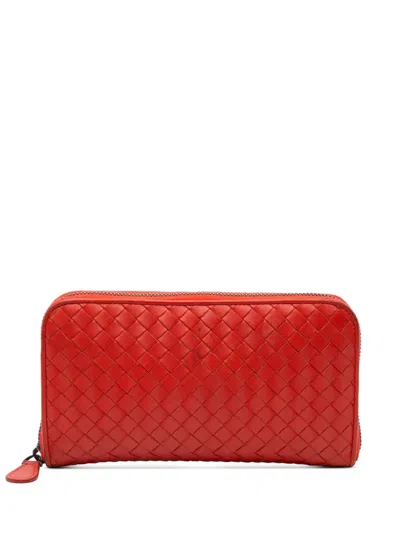 Pre-owned Bottega Veneta 2011 Nappa Intrecciato Zip Around Wallet Long Wallets In Orange