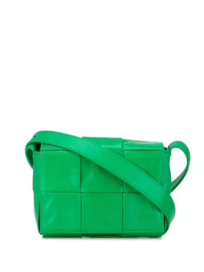 Pre-owned Bottega Veneta 2012-2023 Candy Calfskin Intrecciato Cassette Crossbody Bag In Green