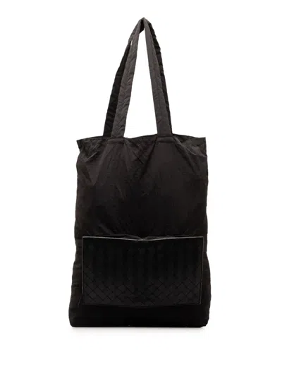 Pre-owned Bottega Veneta 2012-2023 Intrecciato And Nylon Foldable Tote Bag In Black