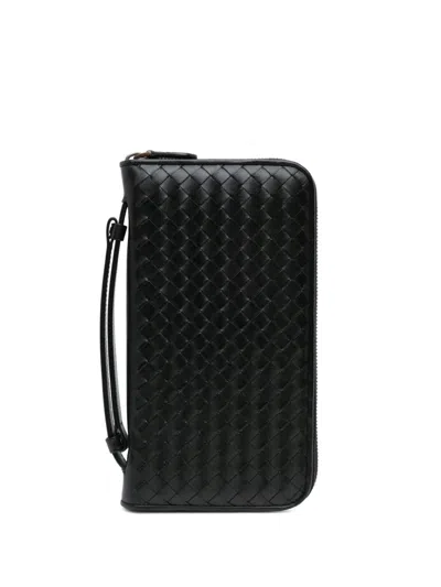 Pre-owned Bottega Veneta 2012-2023 Intrecciato Zip Around Wallet Long Wallets In Black