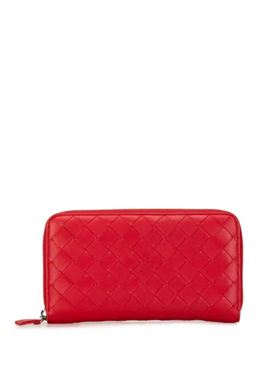 Pre-owned Bottega Veneta 2012-2023 Intrecciato Zip Around Wallet Long Wallets In Red