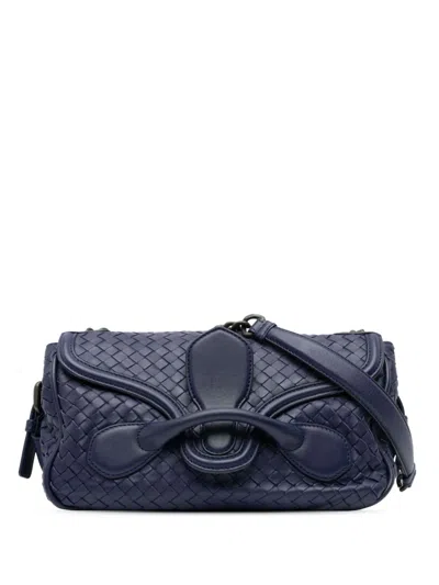 Pre-owned Bottega Veneta 2012-2023 Nappa Intrecciato Rialto Shoulder Bag In 蓝色