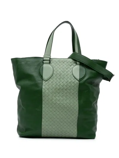Pre-owned Bottega Veneta 2012-2024 Bicolor Leather Intrecciato Satchel In Green