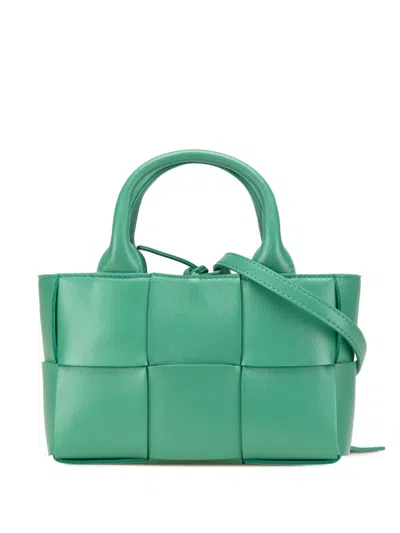 Pre-owned Bottega Veneta 2012-2024 Candy Lambskin Intreccio Arco Tote Satchel In Green
