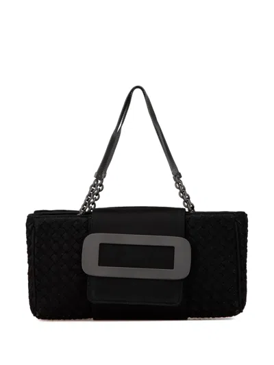 Pre-owned Bottega Veneta 2012-2024 Canvas Intrecciato Buckle Flap Handbag In Black