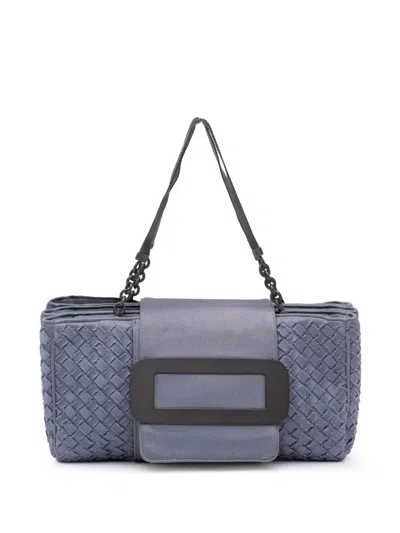 Pre-owned Bottega Veneta 2012-2024 Canvas Intrecciato Buckle Flap Handbag In Blue