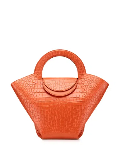 Pre-owned Bottega Veneta 2012-2024 Crocodile Embossed Doll Top Handle Tote Bag In Orange