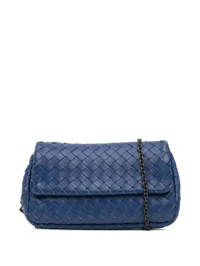 Pre-owned Bottega Veneta 2012-2024 Intrecciato Chain Flap Crossbody Bag In Blue