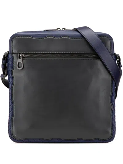 Pre-owned Bottega Veneta 2012-2024 Intrecciato Trimmed Leather Crossbody Bag In Black